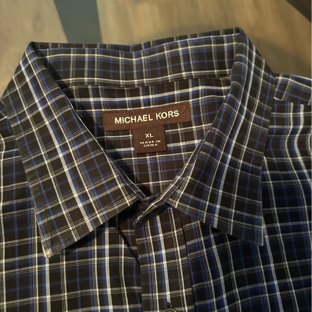 Michael Kors Casual Blue and Black Button Down Shirt